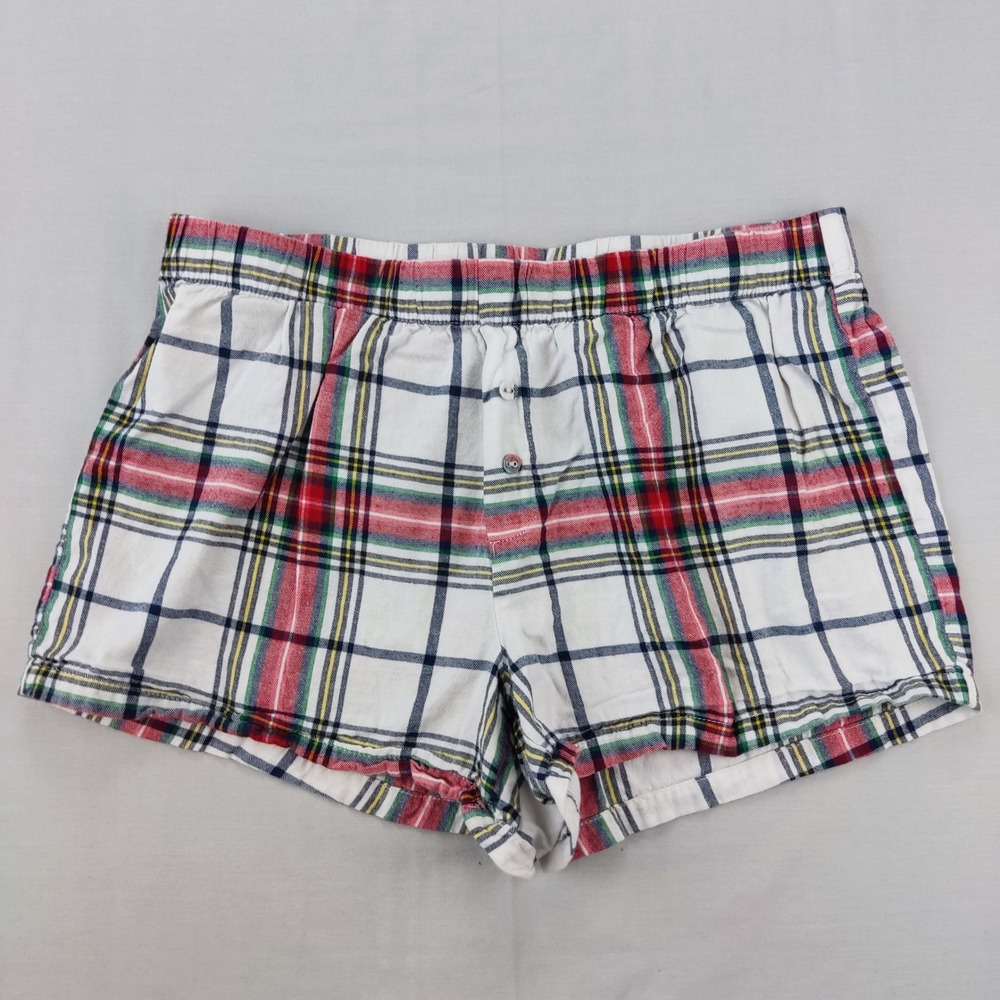Wondershop Pajama Shorts Womens S White Red Green Plaid Holiday Sleepwear Short